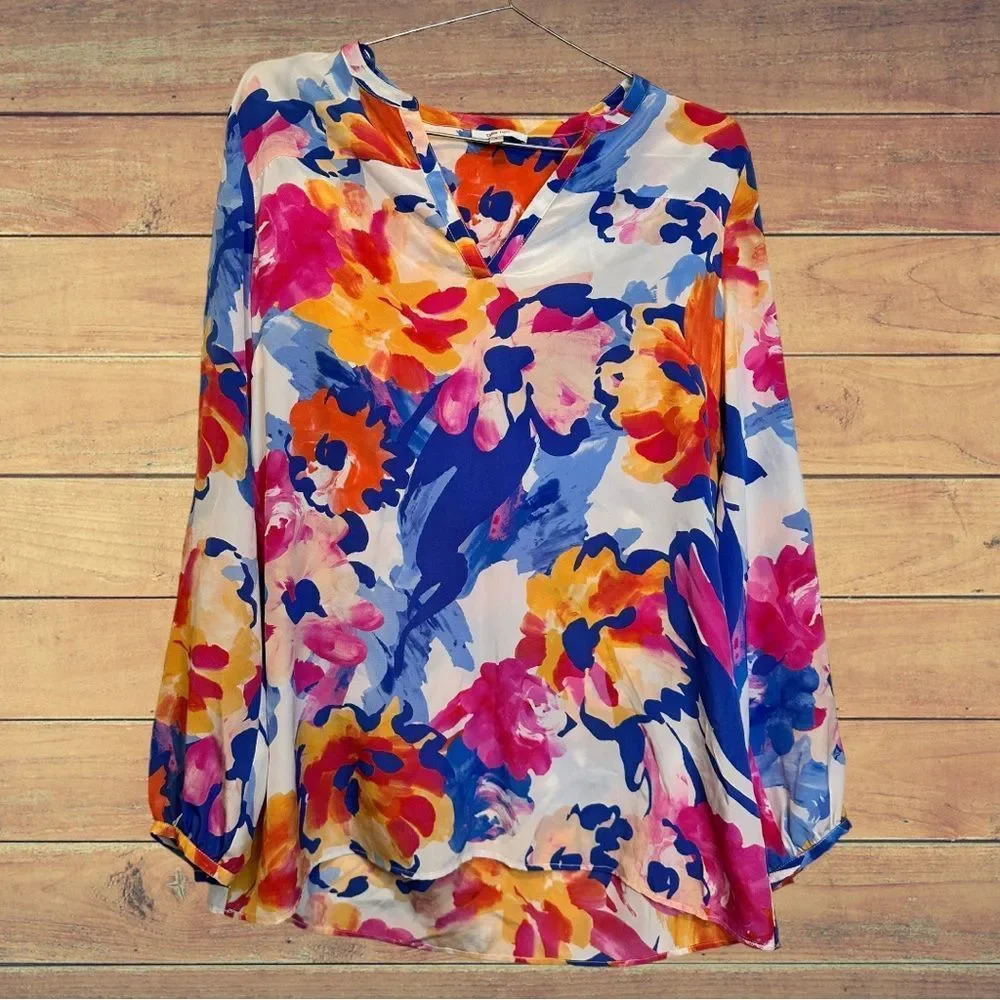 Tyler Boe Watercolor Popover 100% Silk Blouse size Small